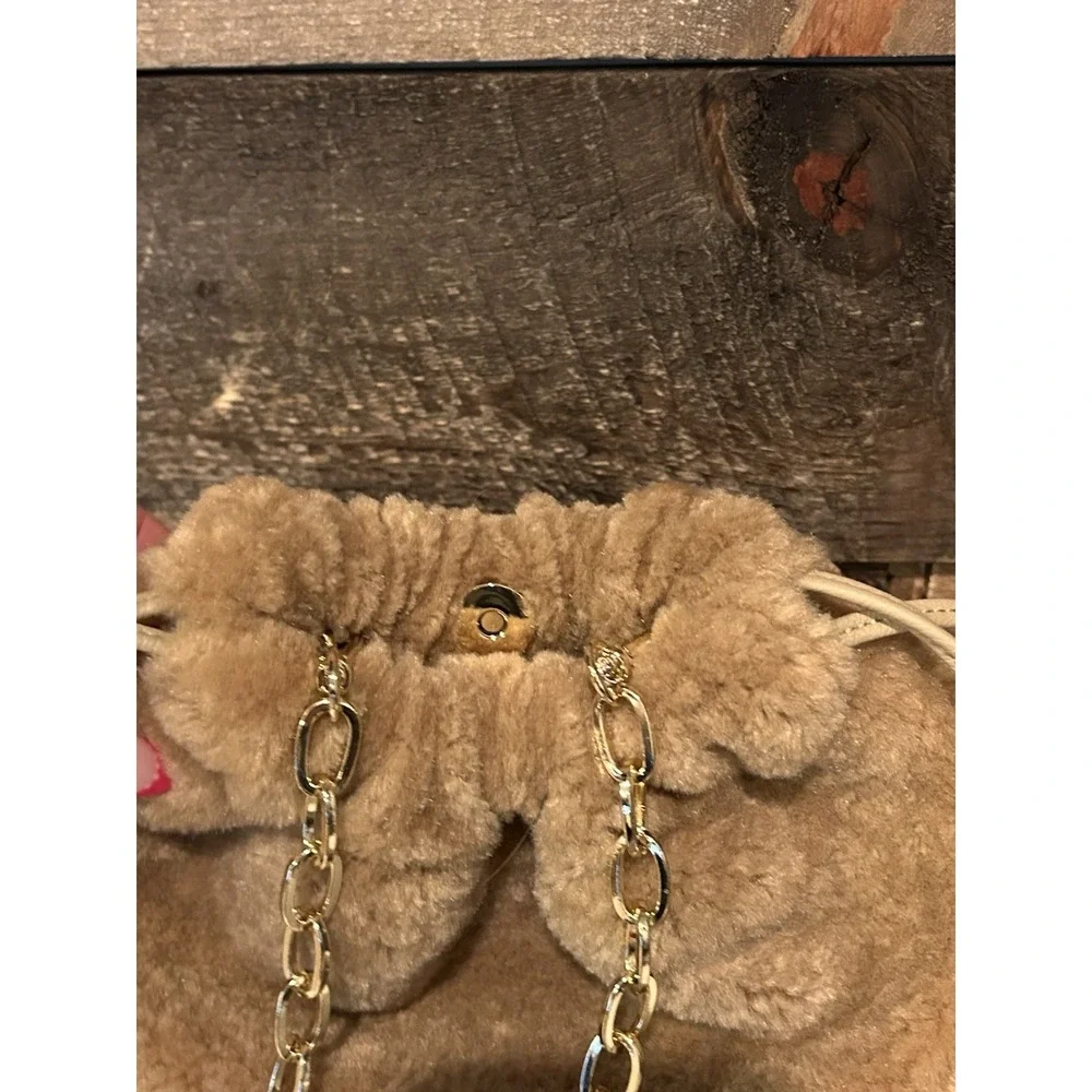 Universal Thread Goods Co. Tan Faux Fur Handbag Purse with Gold Tone Chain Strap